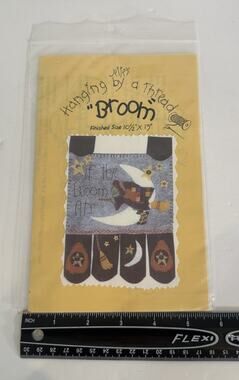 Hanging By A Thread “Broom” Halloween Witch Wool Felt Applique Pattern Primitive